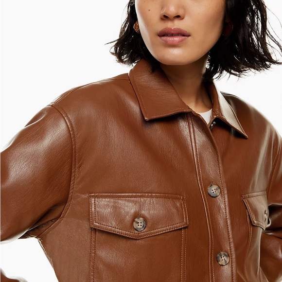COPY - Aritzia Wilfred Button Autumn Leather Vegan Jacket medium brown - Picture 2 of 7